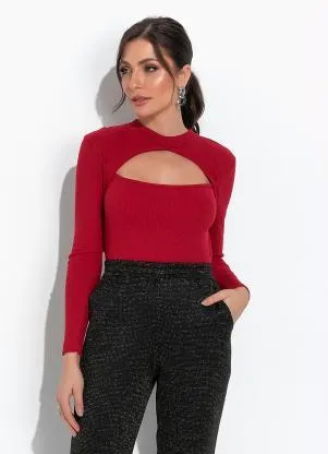 Moda Pop - Blusa Vermelho em Ribana Canelada - MODA POP