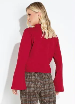 Moda Pop - Blusa Vermelho Manga Longa Flare com Gola Alta - MODA POP