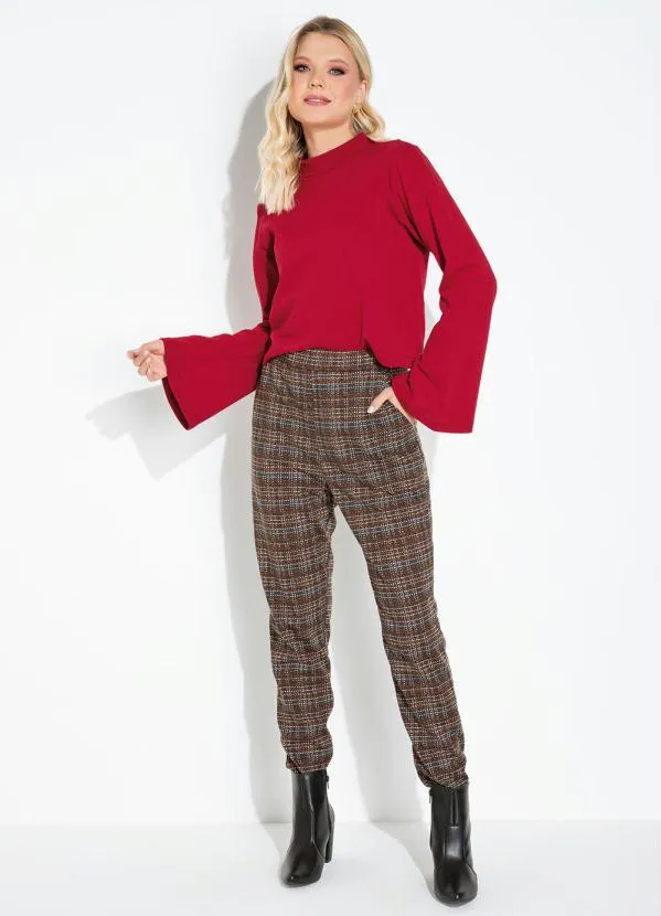 Moda Pop - Blusa Vermelho Manga Longa Flare com Gola Alta 3