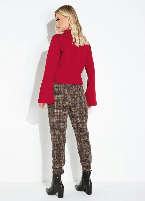 Moda Pop - Blusa Vermelho Manga Longa Flare com Gola Alta 4