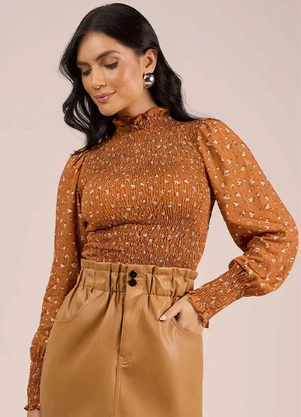 Angel - Blusa Viscose Estampada Marrom - ANGEL