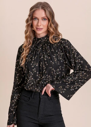 Angel - Blusa Viscose Estampada Lurex Preto - ANGEL