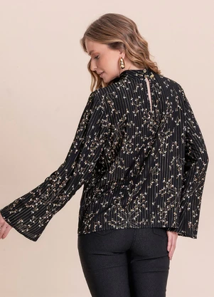 Angel - Blusa Viscose Estampada Lurex Preto - ANGEL