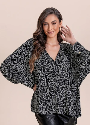 Angel - Blusa Viscose Estampada Preto - ANGEL