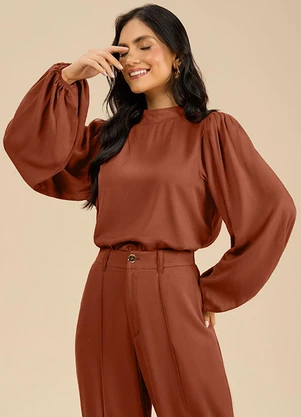 Angel - Blusa Viscose Manga Longa Essential Marrom - ANGEL