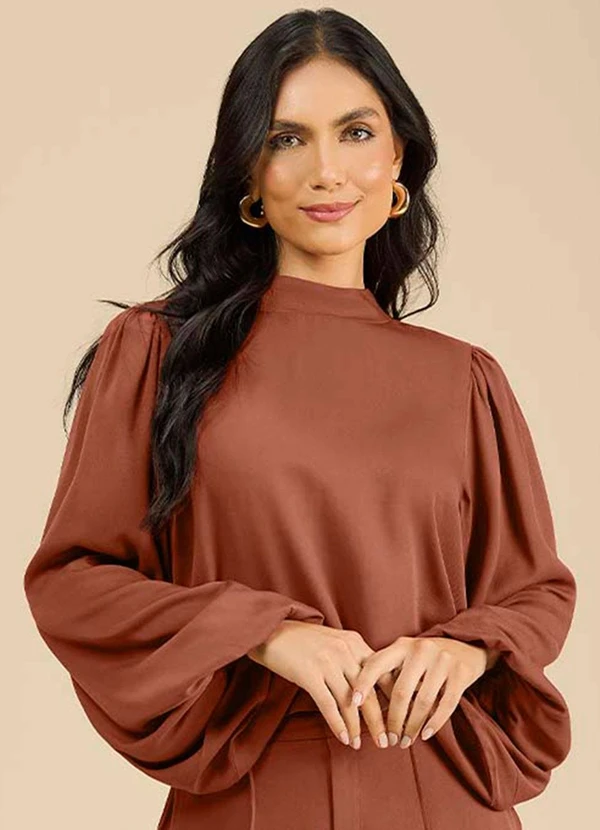 Angel - Blusa Viscose Manga Longa Essential Marrom