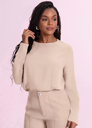 Angel - Blusa Viscose Manga Longa Bege - ANGEL