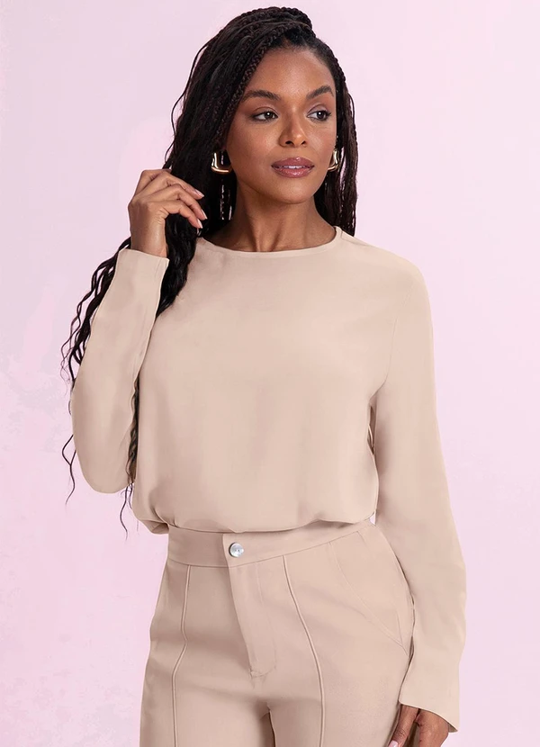Angel - Blusa Viscose Manga Longa Bege
