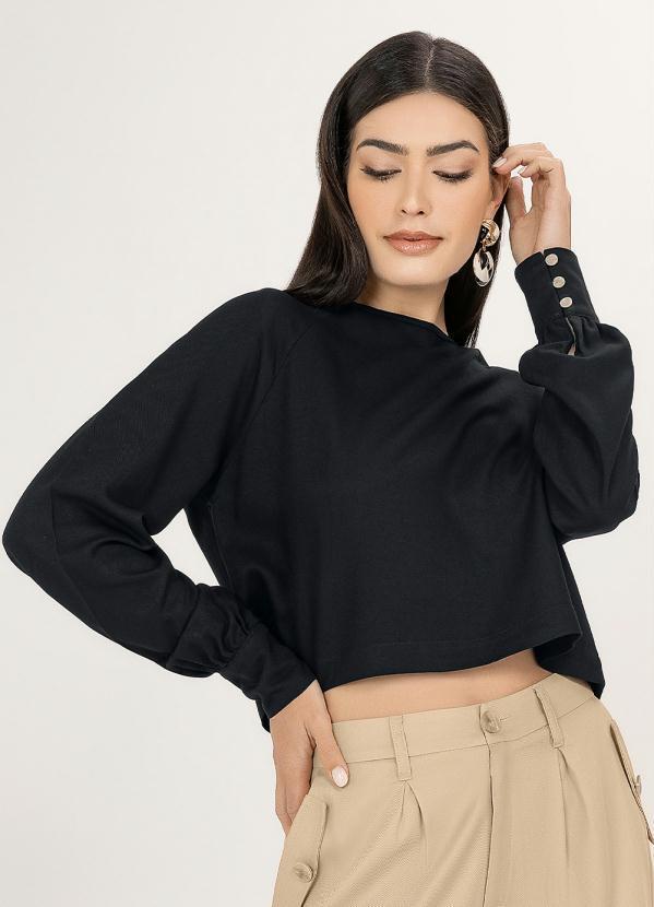Angel - Blusa Viscose Manga Longa Preto