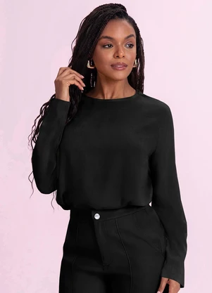 Angel - Blusa Viscose Manga Longa Preto - ANGEL