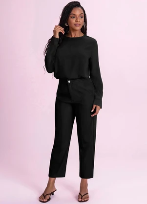Angel - Blusa Viscose Manga Longa Preto - ANGEL