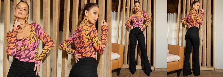 Blusa Xadrez Color com Recorte no Busto