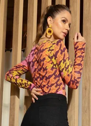 Quintess - Blusa Xadrez Color com Recorte no Busto - QUINTESS
