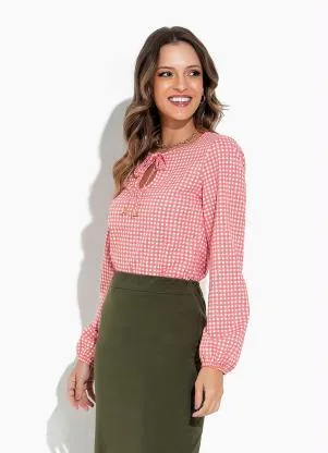 Rosalie - Blusa Xadrez Coral com Manga - ROSALIE