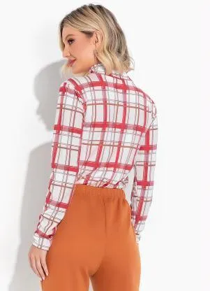 Moda Pop - Blusa Xadrez Off White com Gola Alta - MODA POP