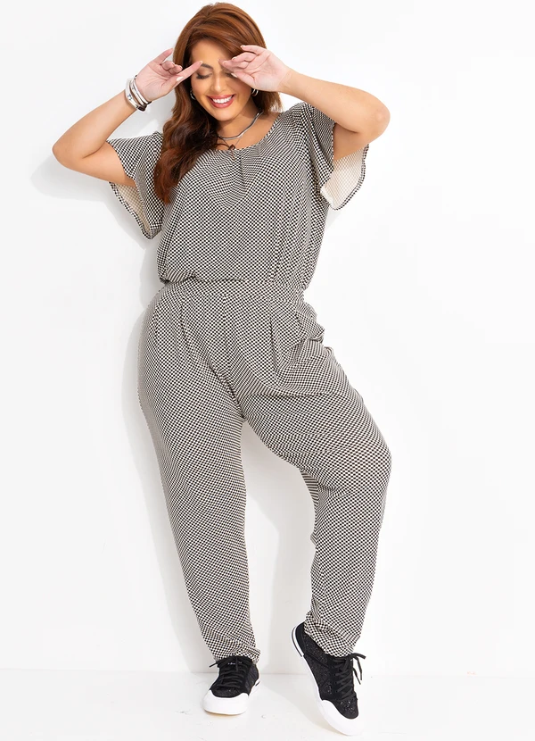 Quintess - Blusa Xadrez P&B em Malha de Viscose 11