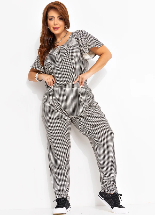 Quintess - Blusa Xadrez P&B em Malha de Viscose 14