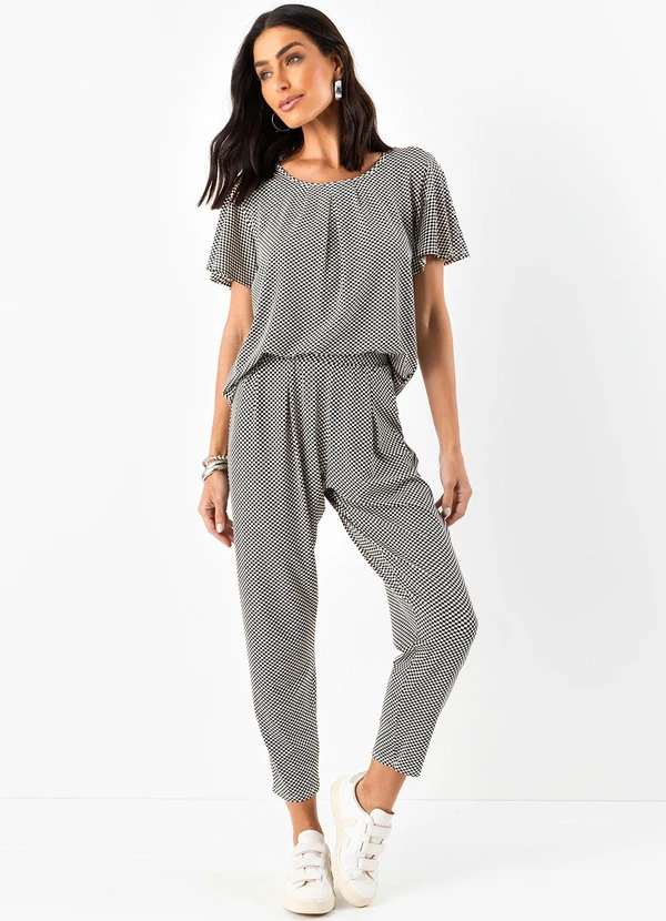 Quintess - Blusa Xadrez P&B em Malha de Viscose 3