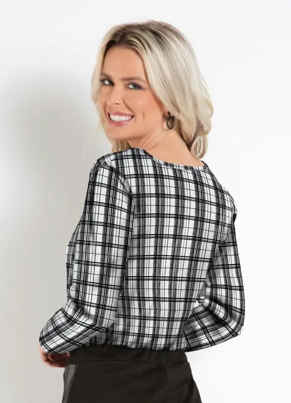 Moda Pop - Blusa Xadrez Preto com Gota no Decote Frente 2