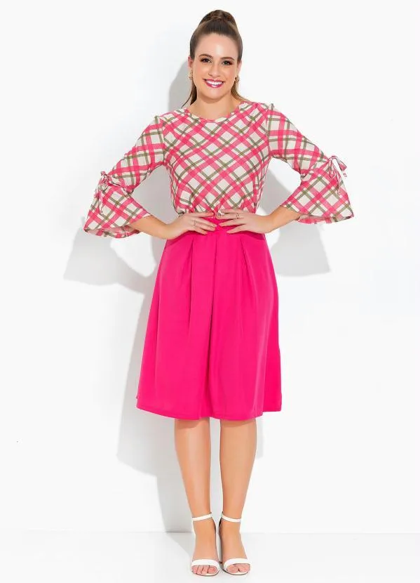 Rosalie - Blusa Xadrez Rosa Manga Sino 4