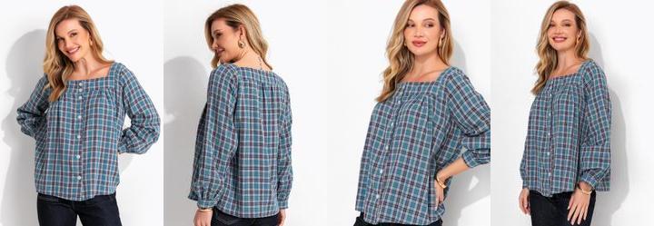 Blusa Xadrez Verde em Gaze de Algod�o