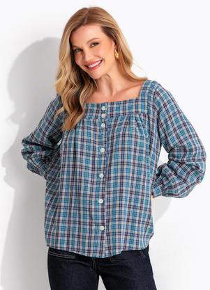 Blusa Xadrez Verde em Gaze de Algod�o