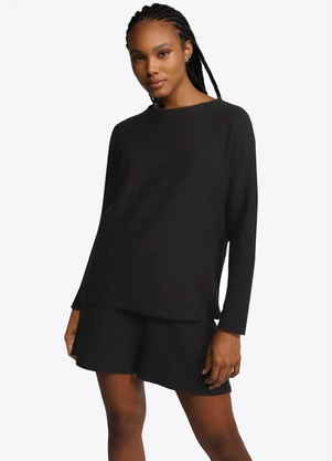 Basicamente - Blusão Algodão Desfibrado Linho Feminino Preto - BASICAMENTE