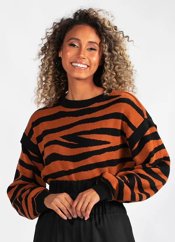 Hering - Blusão Animal Print Tricot Marrom