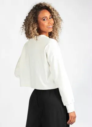 Colcci - Blusão Cropped de Moletom Branco - COLCCI