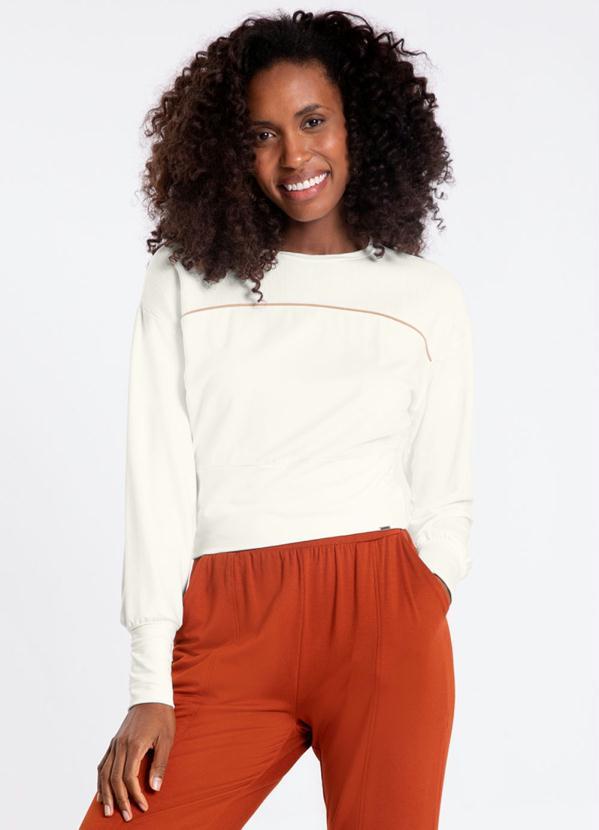 Lunender - Blusão Cropped em Moletom Branco Off White