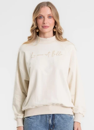 Rovitex - Blusão Estampado com Gola Alta Bege - ROVITEX