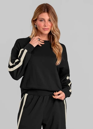 Dianna - Blusão Feminino em Molecotton Peluciado Preto - DIANNA