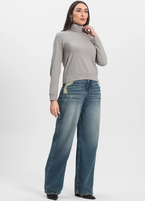 Infinita Cor - Blusão Gola Alta Feminino Cinza 3