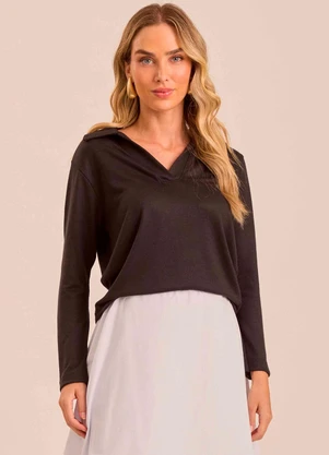 Doce Trama - Blusão Jardim Decor em Tricota Preto - DOCE TRAMA
