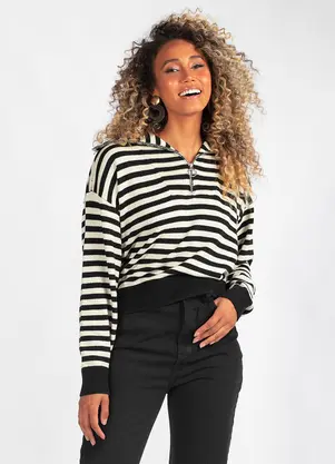 Blusão Listrado com Zíper Preto Hering