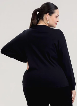 Cativa - Blusão Plus Size em Algodão Preto - CATIVA
