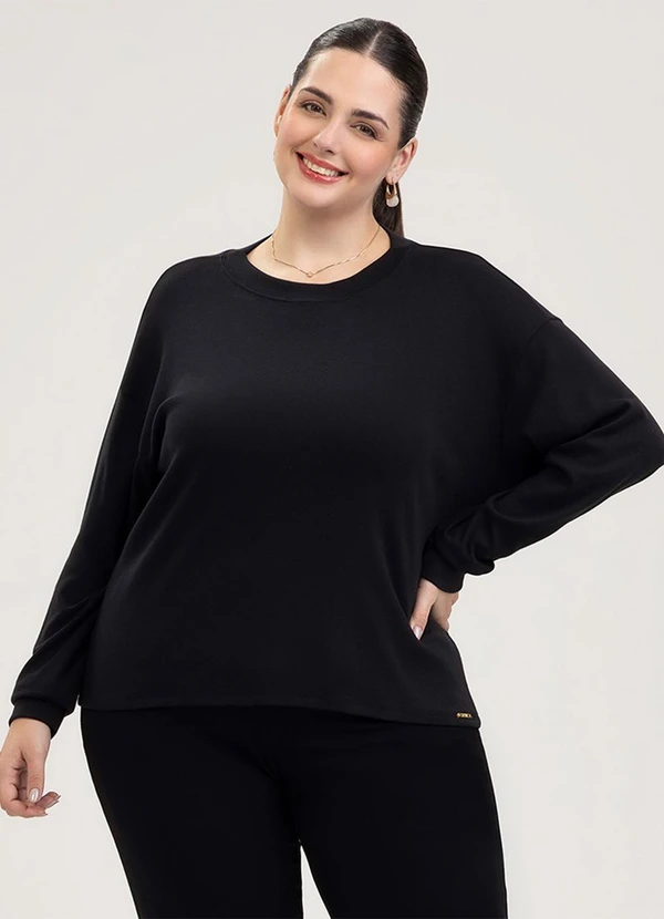 Cativa - Blusão Plus Size em Algodão Preto