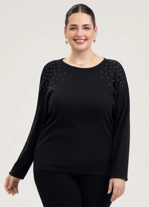Cativa - Blusão Plus Size em Algodão Preto - CATIVA