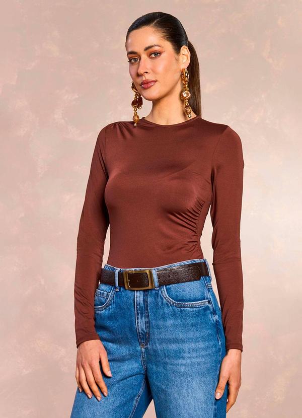 Doce Trama - Body de Manga Longa Ethnic Blur em Malha Marrom