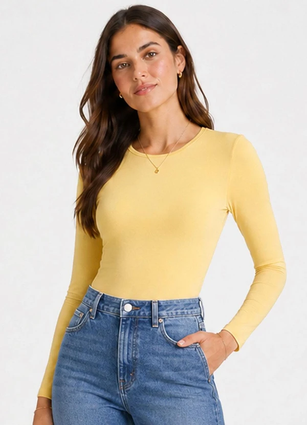 Infinita Cor - Body Feminino em Malha Tech Poliéster Amarelo