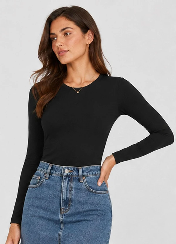 Infinita Cor - Body Feminino em Malha Tech Poliéster Preto