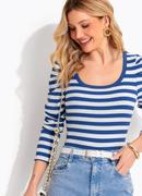 Body Listrado Azul em Malha Canelada
