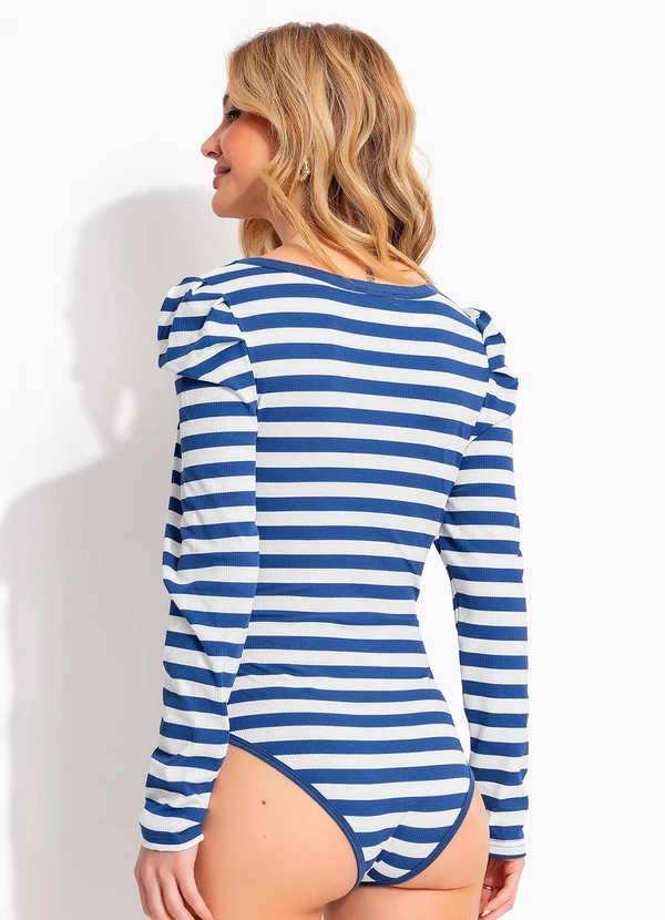 Quintess - Body Listrado Azul em Malha Canelada 6