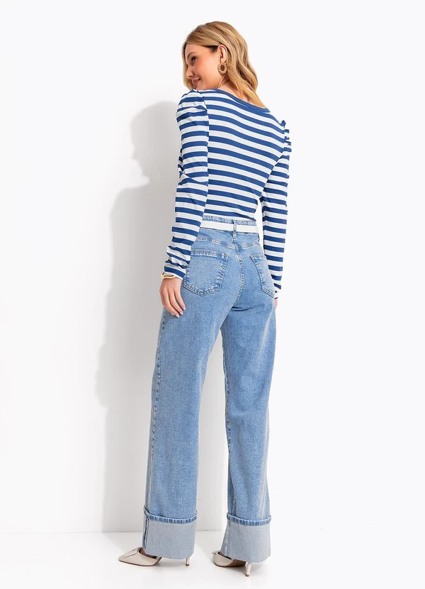 Quintess - Body Listrado Azul em Malha Canelada 3