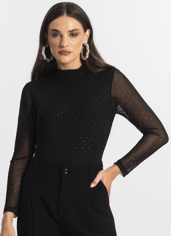 Endless - Body Manga Longa de Tule Glitter Preto 1