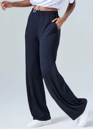 Basicamente - Calça Wide Viscose Feminina Preto - BASICAMENTE