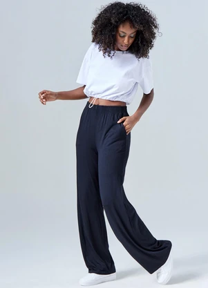Basicamente - Calça Wide Viscose Feminina Preto - BASICAMENTE