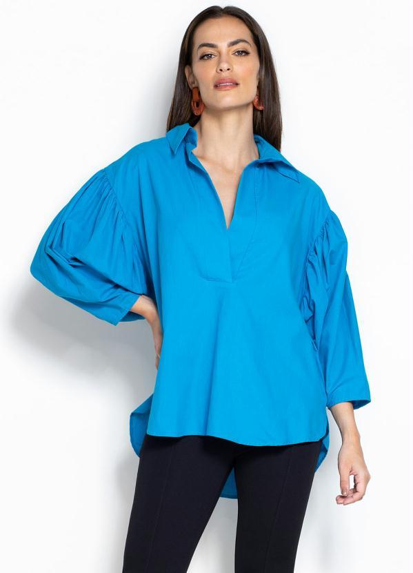 Colcci - Camisa Ampla de Tricoline Azul