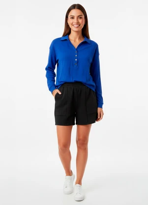 Quintess - Camisa Azul em Malha Canelada - QUINTESS