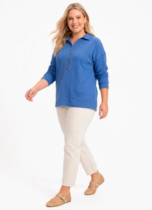 Quintess - Camisa Azul em Malha Canelada - QUINTESS